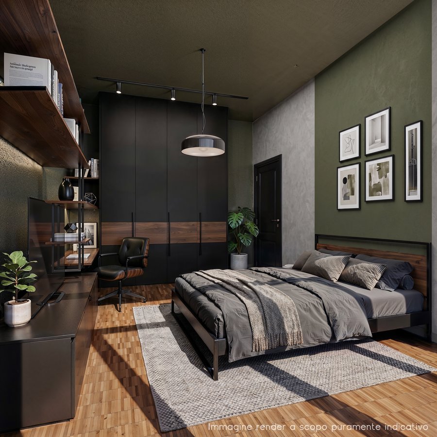 Camera da letto con armadio e angolo scrivania